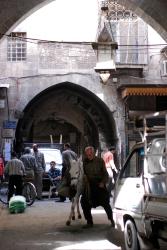An man and donkey in Aleppo's souk