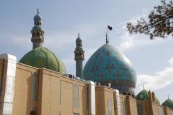 The domes are two colours, blue and green