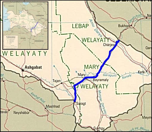 Route across Turkmenistan