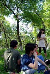Playing games in a park with some Kazakhs