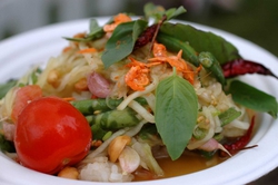 Green Papaya Salad and Sticky Rice from Nahm