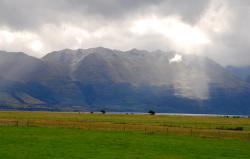 A ray of sunlight shines on the Eyre Mountains