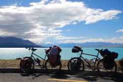 Our bikes with Mount Cook behind them