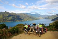 Our bikes overlooking the Queen Charlotte Sounds
