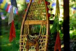 Snowshoes and prayer flags
