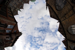 Looking up at Bremen's old buildings