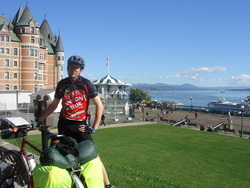 Andrew by Chateau Frontenac, ready to head out for Levis