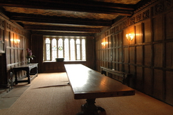 A wood panelled dining room