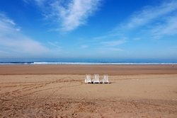 Beach chairs on the sand, outside Agadir